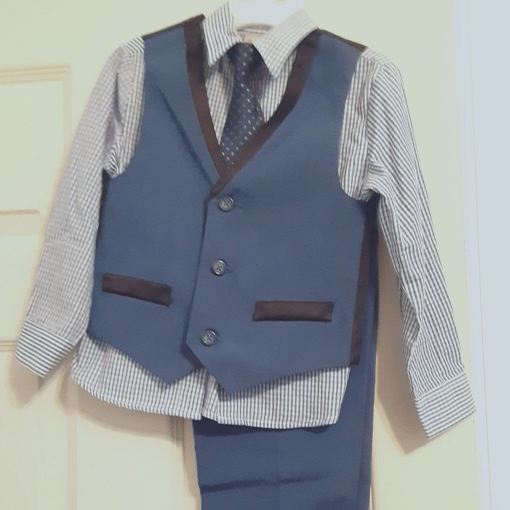 Kenneth Cole Size 4 Regular Boys 4 Piece Suit Dark/Light Navy Blue Long-sleeve